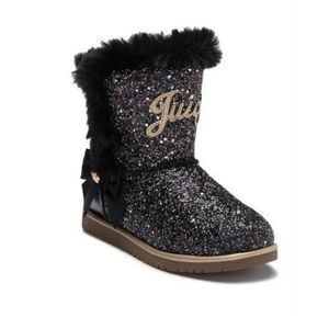 Juicy Couture Windsor Glitter Boot Black Girls Size 3 Soft Faux Fur Lined